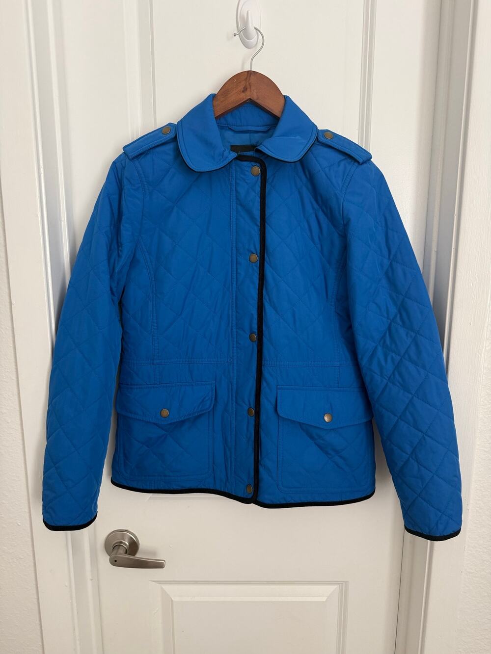 Talbots Quilted Royal Blue Barn Jacket Size XS Snap Button Closure
